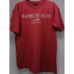 Vintage 90s Rehoboth Beach Tee Men’s L Red USA Single Stitch Flag Delaware Y2K